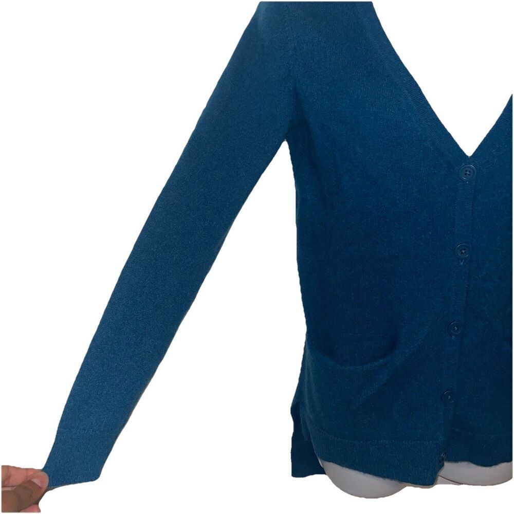 Garnet Hill (XS) Women’s 100% Cashmere Cardigan Sweater Teal Blue High Low - Picture 4 of 15